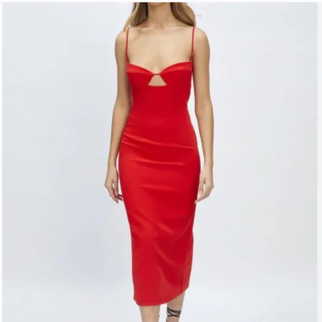 Nwt Bardot Vienna Midi Dress In Red Flame Orange Size 8